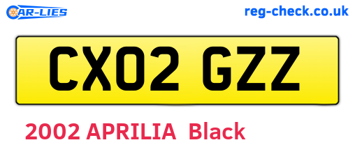 CX02GZZ are the vehicle registration plates.