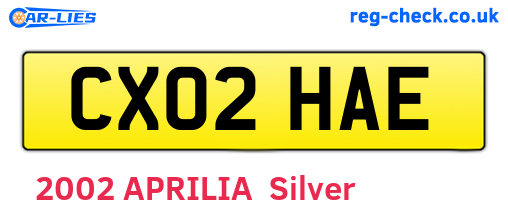 CX02HAE are the vehicle registration plates.