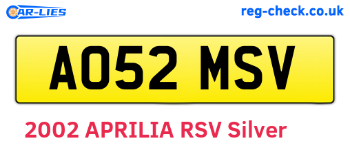 AO52MSV are the vehicle registration plates.