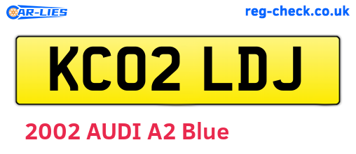 KC02LDJ are the vehicle registration plates.