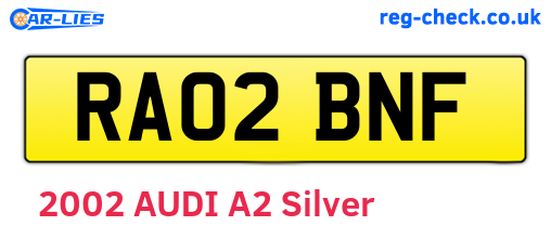 RA02BNF are the vehicle registration plates.