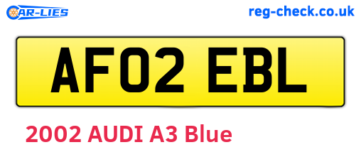 AF02EBL are the vehicle registration plates.