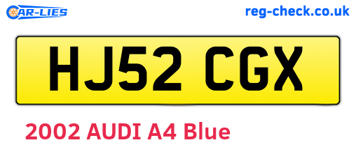 HJ52CGX are the vehicle registration plates.