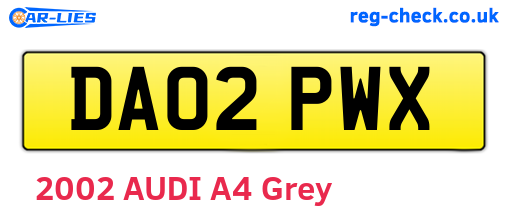 DA02PWX are the vehicle registration plates.