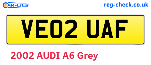 VE02UAF are the vehicle registration plates.