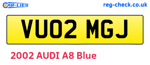 VU02MGJ are the vehicle registration plates.