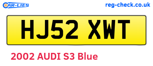 HJ52XWT are the vehicle registration plates.