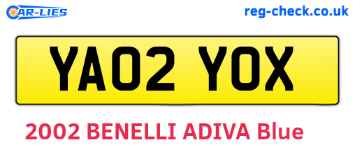 YA02YOX are the vehicle registration plates.