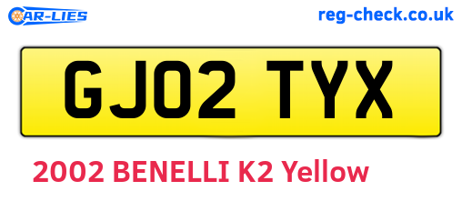 GJ02TYX are the vehicle registration plates.