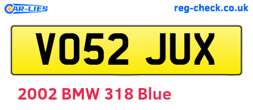VO52JUX are the vehicle registration plates.