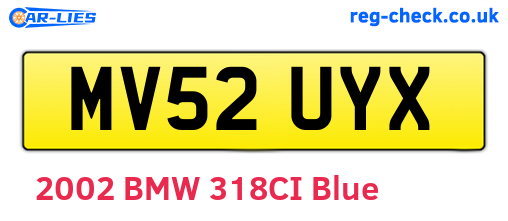 MV52UYX are the vehicle registration plates.