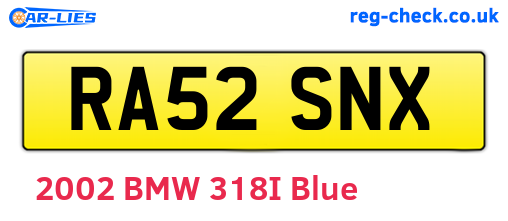 RA52SNX are the vehicle registration plates.