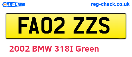 FA02ZZS are the vehicle registration plates.