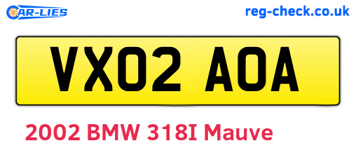VX02AOA are the vehicle registration plates.
