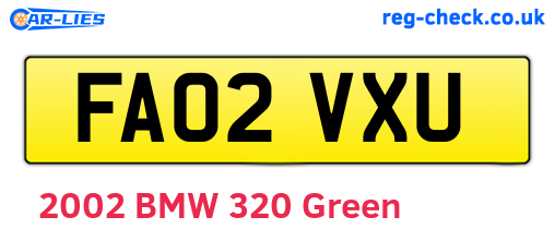 FA02VXU are the vehicle registration plates.