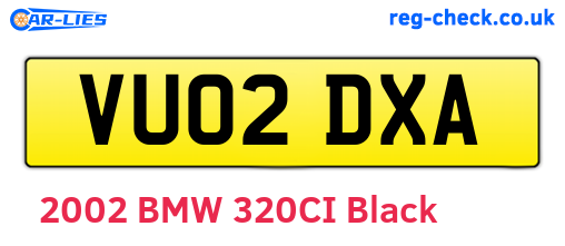VU02DXA are the vehicle registration plates.