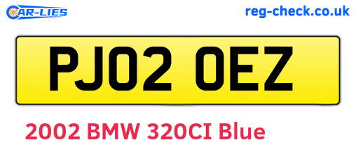 PJ02OEZ are the vehicle registration plates.