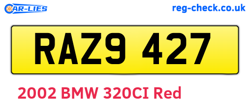 RAZ9427 are the vehicle registration plates.