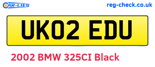 UK02EDU are the vehicle registration plates.