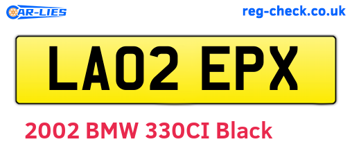 LA02EPX are the vehicle registration plates.