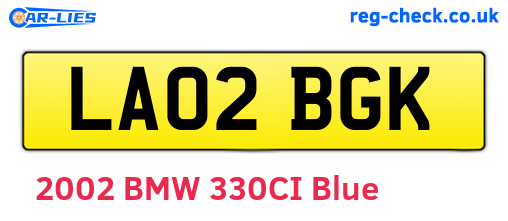 LA02BGK are the vehicle registration plates.
