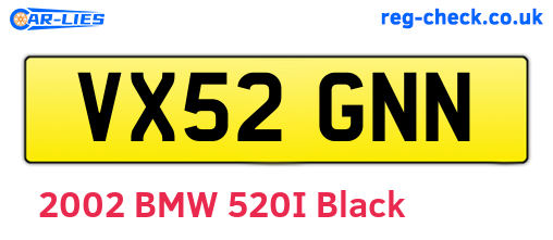 VX52GNN are the vehicle registration plates.