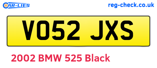 VO52JXS are the vehicle registration plates.