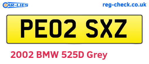 PE02SXZ are the vehicle registration plates.