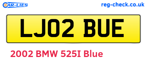 LJ02BUE are the vehicle registration plates.