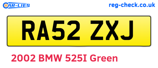 RA52ZXJ are the vehicle registration plates.