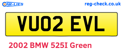 VU02EVL are the vehicle registration plates.