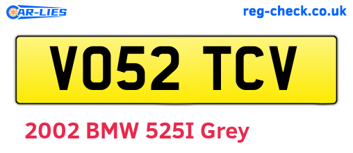 VO52TCV are the vehicle registration plates.