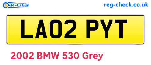 LA02PYT are the vehicle registration plates.
