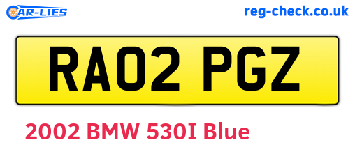 RA02PGZ are the vehicle registration plates.