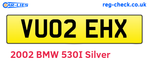 VU02EHX are the vehicle registration plates.