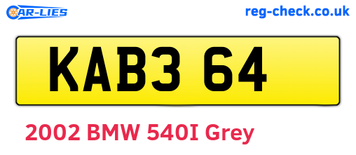 KAB364 are the vehicle registration plates.