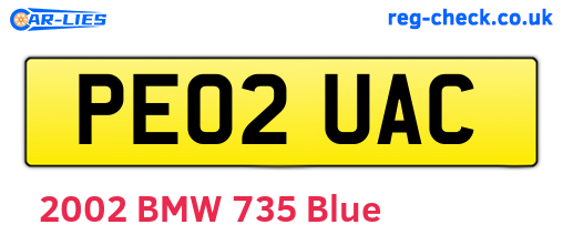 PE02UAC are the vehicle registration plates.