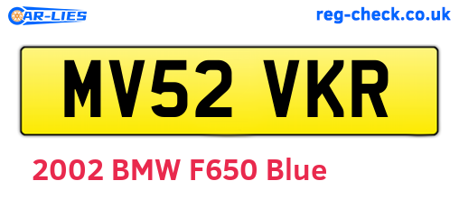 MV52VKR are the vehicle registration plates.