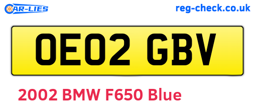 OE02GBV are the vehicle registration plates.