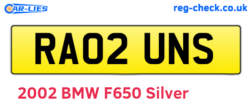 RA02UNS are the vehicle registration plates.