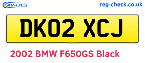 DK02XCJ are the vehicle registration plates.