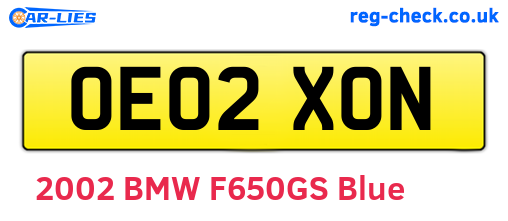 OE02XON are the vehicle registration plates.