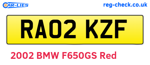 RA02KZF are the vehicle registration plates.