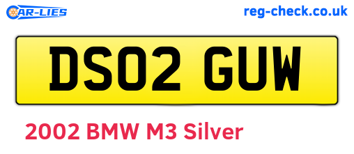 DS02GUW are the vehicle registration plates.