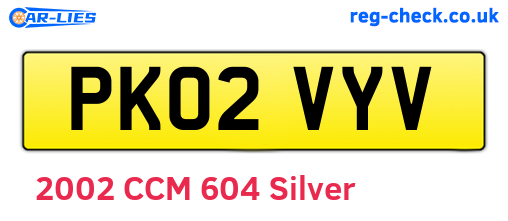 PK02VYV are the vehicle registration plates.