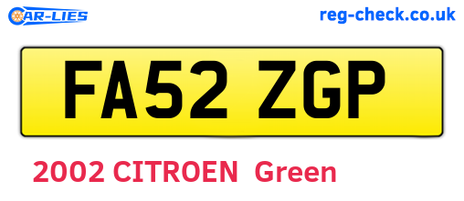 FA52ZGP are the vehicle registration plates.