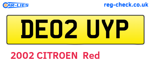 DE02UYP are the vehicle registration plates.