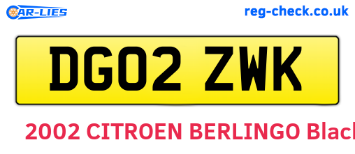 DG02ZWK are the vehicle registration plates.