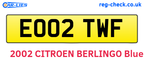 EO02TWF are the vehicle registration plates.