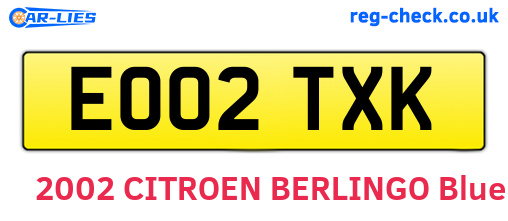 EO02TXK are the vehicle registration plates.